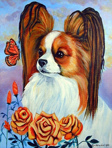 Papillon In The Roses Flag Canvas House Size