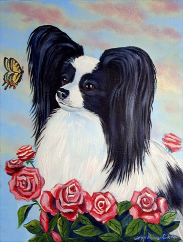 Black And White Papillon In Roses Flag Canvas House Size