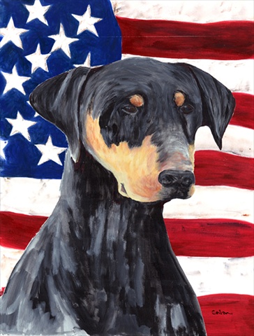 Usa American Flag With Doberman Flag Canvas House Size