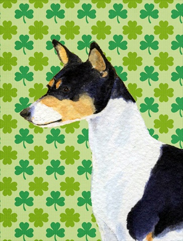 Basenji St. Patricks Day Shamrock Portrait Flag Garden Size