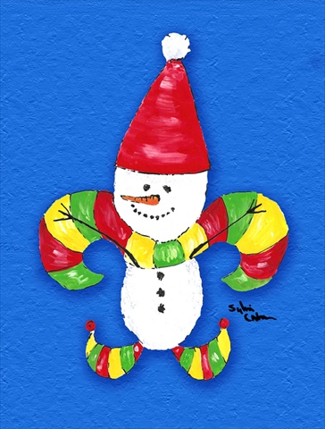 28 x 40 in. Christmas Snowman Fleur De Lis Flag Canvas House Size