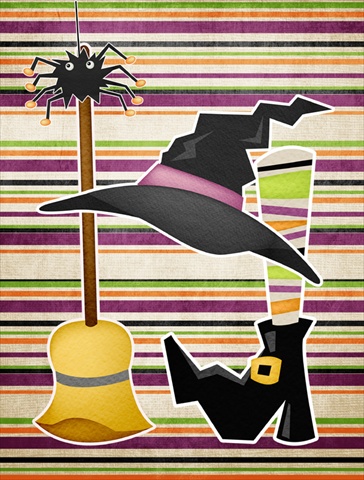 Witch Costume And Broom On Stripes Halloween Flag Canvas House Size