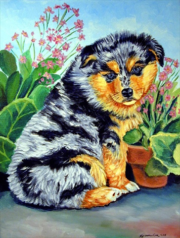 Australian Shepherd Puppy Flag Canvas House Size