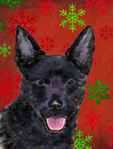 Australian Kelpie Red Green Snowflakes Christmas Flag Garden Size