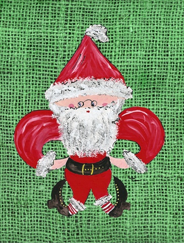 Christmas Santa Fleur de lis Flag Garden Size