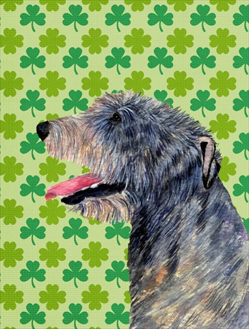 Irish Wolfhound St. Patricks Day Shamrock Portrait Flag Canvas House Size