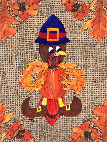 Thanksgiving Turkey Pilgrim Fleur de lis Flag Garden Size