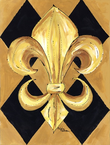 Black and Gold Fleur de lis New Orleans Flag Canvas House Size