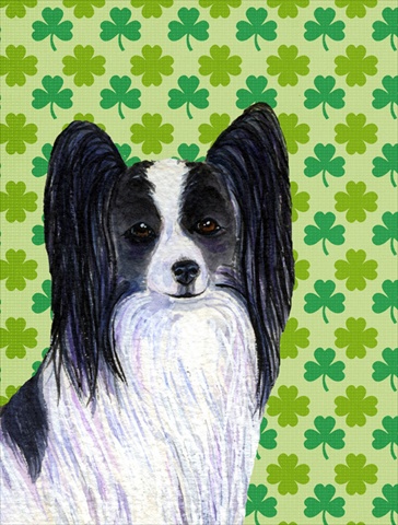 Papillon St. Patricks Day Shamrock Portrait Flag Canvas House Size