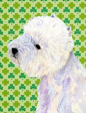 Westie St. Patricks Day Shamrock Portrait Flag Canvas House Size