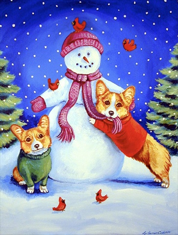 Snowman with Corgi Flag Garden Size