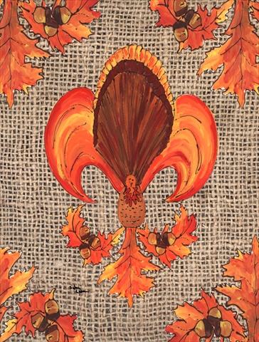 Thanksgiving Turkey Fleur de lis Flag Garden Size