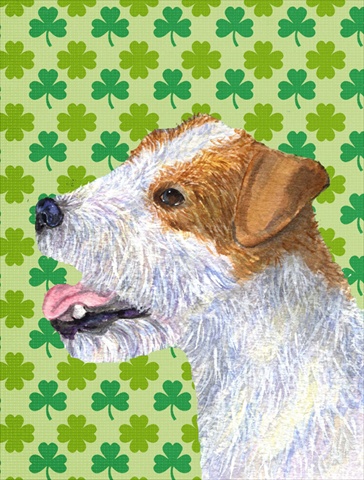 Jack Russell Terrier St. Patricks Day Shamrock Portrait Flag Garden Size