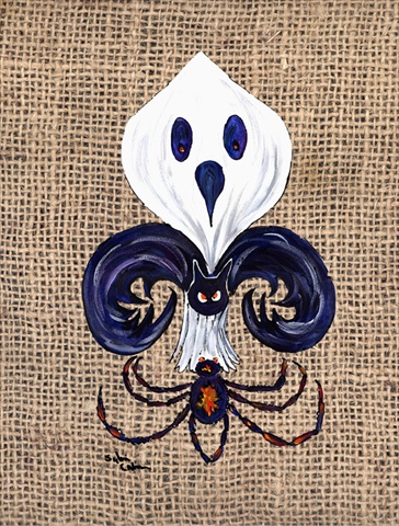 Halloween Ghost Spider Bat Fleur de lis Flag Garden Size