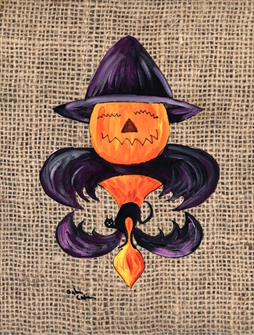 Halloween Pumpkin Bat Fleur de lis Flag Garden Size