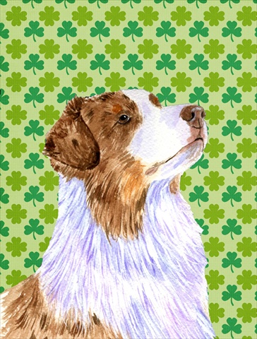 Australian Shepherd St. Patricks Day Shamrock Flag Garden Size