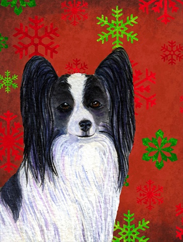 Papillon Red Green Snowflake Holiday Christmas Flag Canvas House Size