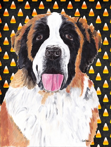 Saint Bernard Candy Corn Halloween Portrait Flag Canvas House Size