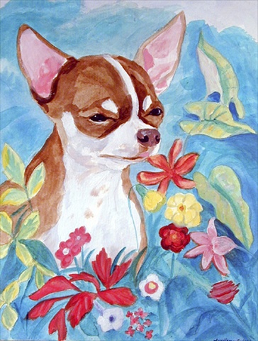 Chihuahua in flowers Flag Canvas House Size