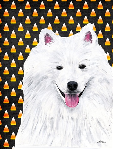 American Eskimo Candy Corn Halloween Portrait Flag Canvas House Size