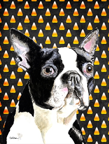 Boston Terrier Candy Corn Halloween Portrait Flag Garden Size