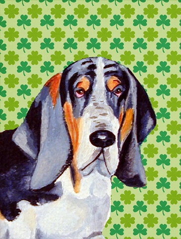 LH9192CHF Basset Hound St. Patricks Day Shamrock Portrait Flag Canvas House Size
