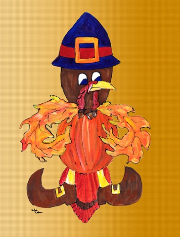 Thanksgiving Turkey Pilgrim Fleur de lis Flag Garden Size