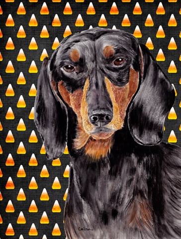 Dachshund Candy Corn Halloween Portrait Flag Garden Size