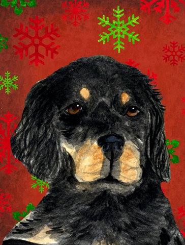 Gordon Setter Red Green Snowflakes Christmas Flag Garden Size