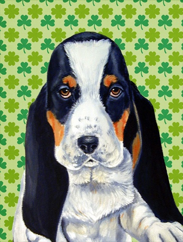 LH9194CHF Basset Hound St. Patricks Day Shamrock Portrait Flag Canvas House Size