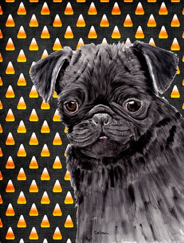 Pug Candy Corn Halloween Portrait Flag Garden Size