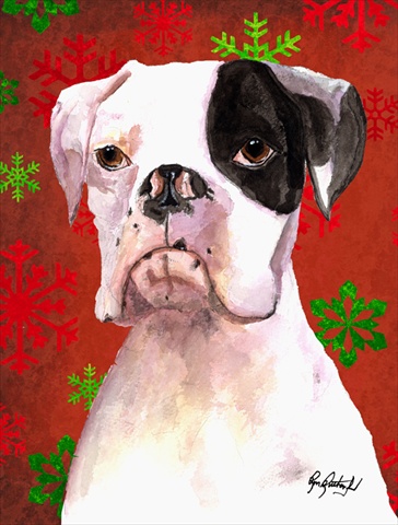 Cooper Red Snowflakes Boxer Flag Garden Size