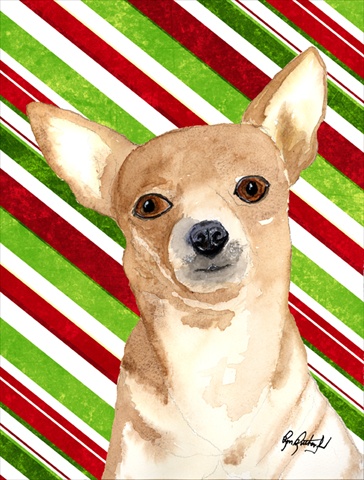 Candy Stripe Chihuahua Christmas Flag Garden Size