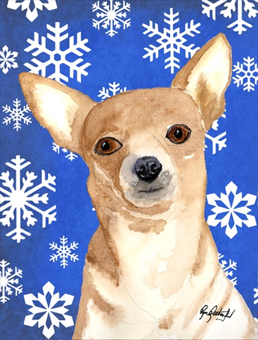 White Snowflake Chihuahua Christmas Flag Canvas House Size
