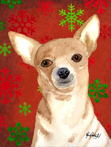 RDR3012GF Red Snowflake Chihuahua Christmas Flag Garden Size
