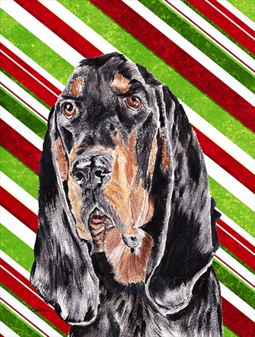 Coonhound Candy Cane Christmas Flag Garden Size
