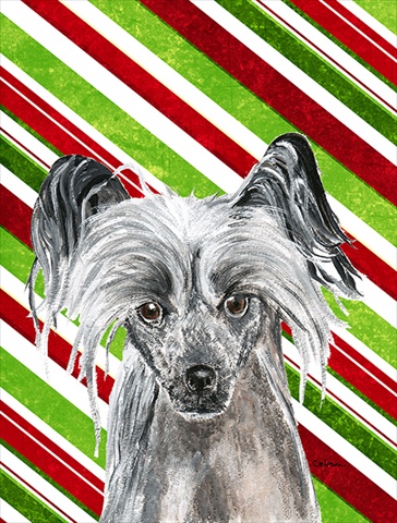 Chinese Crested Candy Cane Christmas Flag Garden Size