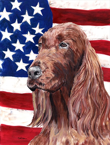 Irish Setter USA American Flag Flag Garden Size