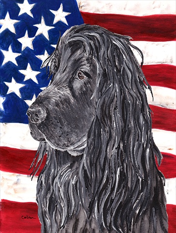 Cocker Spaniel Black USA American Flag Flag Garden Size