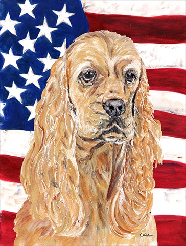 Cocker Spaniel Buff USA American Flag Flag Canvas House Size