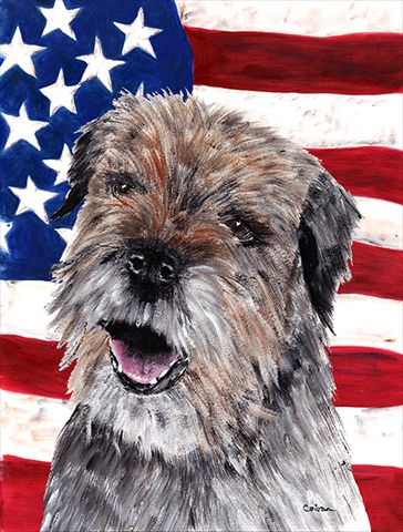 Border Terrier Mix USA American Flag Flag Garden Size