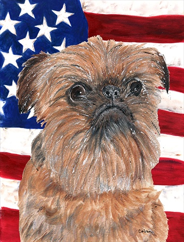 Brussels Griffon USA American Flag Flag Canvas House Size