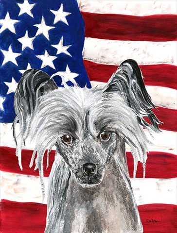 Chinese Crested USA American Flag Flag Garden Size