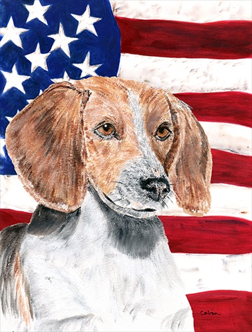 English Foxhound USA American Flag Flag Canvas House Size