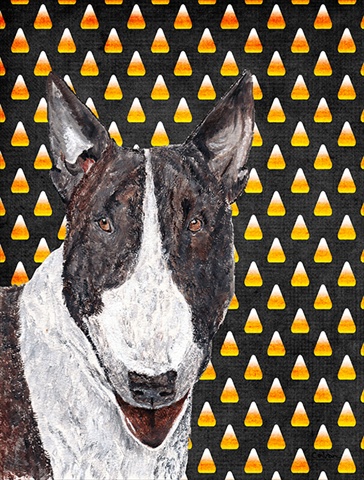 SC9533CHF Bull Terrier Halloween Candy Corn Flag Canvas House Size
