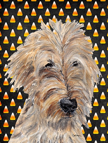 Goldendoodle Halloween Candy Corn Flag Garden Size