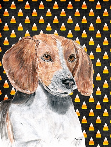 English Foxhound Halloween Candy Corn Flag Garden Size