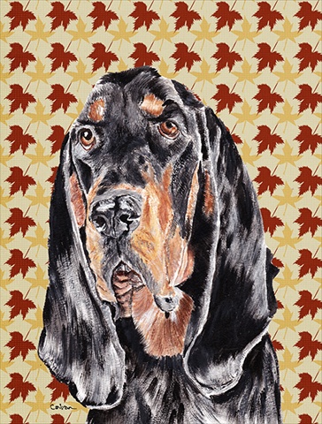 SC9539CHF Coonhound Fall Leaves Flag Canvas House Size