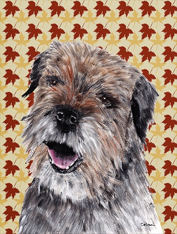Border Terrier Fall Leaves Flag Garden Size