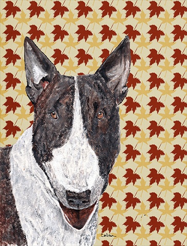 Bull Terrier Fall Leaves Flag Canvas House Size